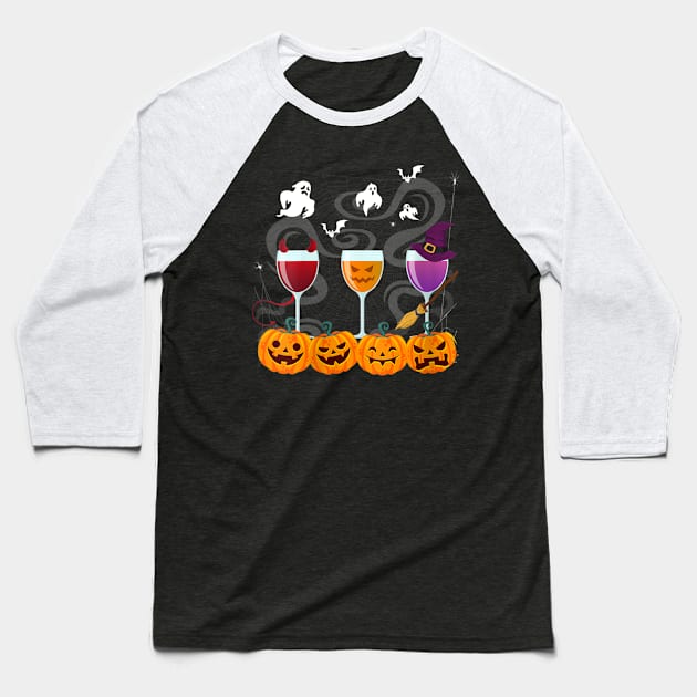 Womens Funny Drinking Lover Gifts Halloween Wine Glasses Costume Baseball T-Shirt by Ortizhw